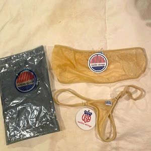 NWT Malibu Strings nude sparkle sheer bikini, bandeau top and string back sz M